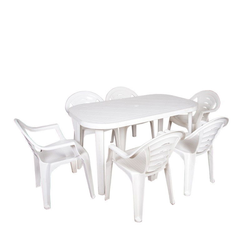 Műanyag asztal + 6 db szék (bordó) termék fő termékképe